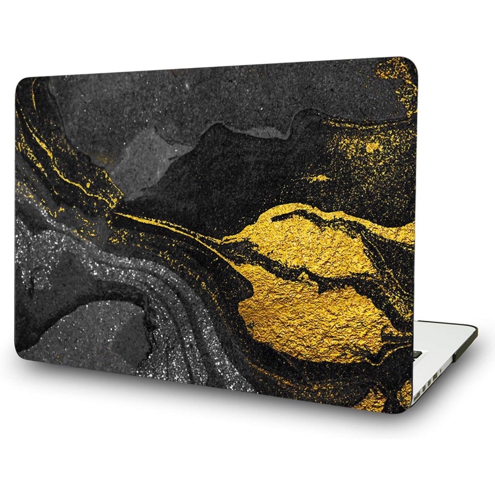LassDoo MacBook Pro 13” Hard Case Shell w/ Keyboard Cover - Black Gold Flow